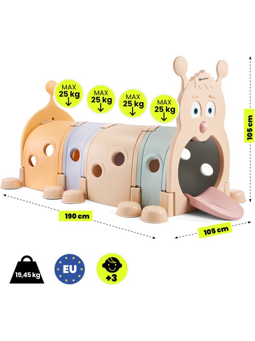 Tunnel da gioco modulabile a forma di bruco hypermotion per bambini con 4 moduli colorati - Kiabi