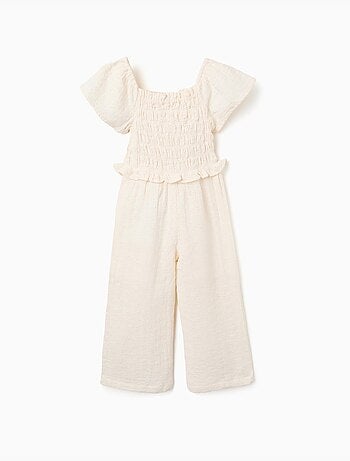 Tuta in cotone a gamba larga in ricamo inglese