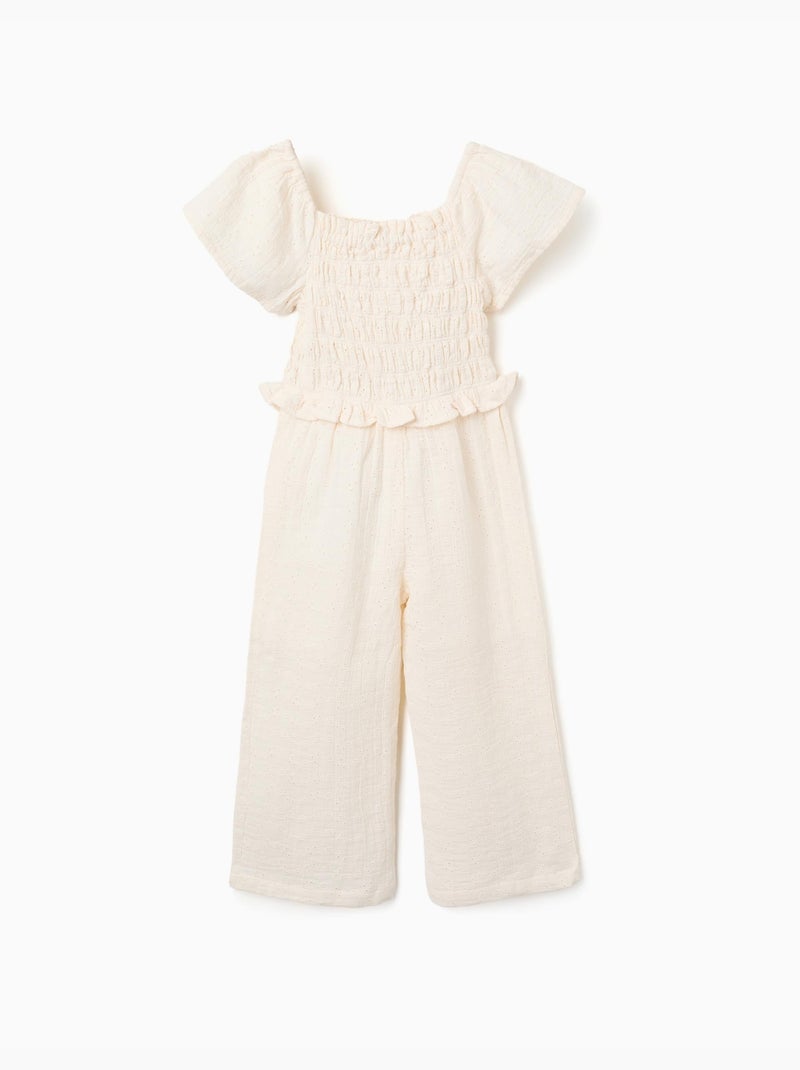 Tuta a gamba larga in cotone a ricamo inglese Beige chiaro - Kiabi