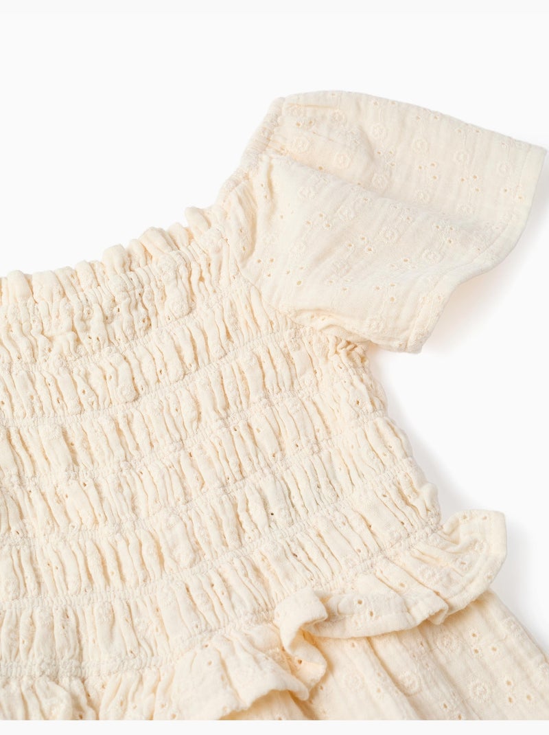 Tuta a gamba larga in cotone a ricamo inglese Beige chiaro - Kiabi