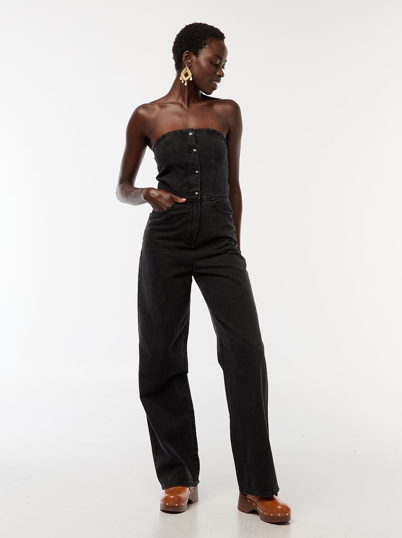 Tuta bustier in jeans Nero - Kiabi