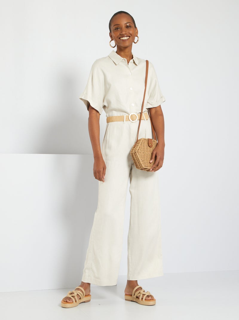Tuta con collo stile camicia e cintura bianco calcare - Kiabi