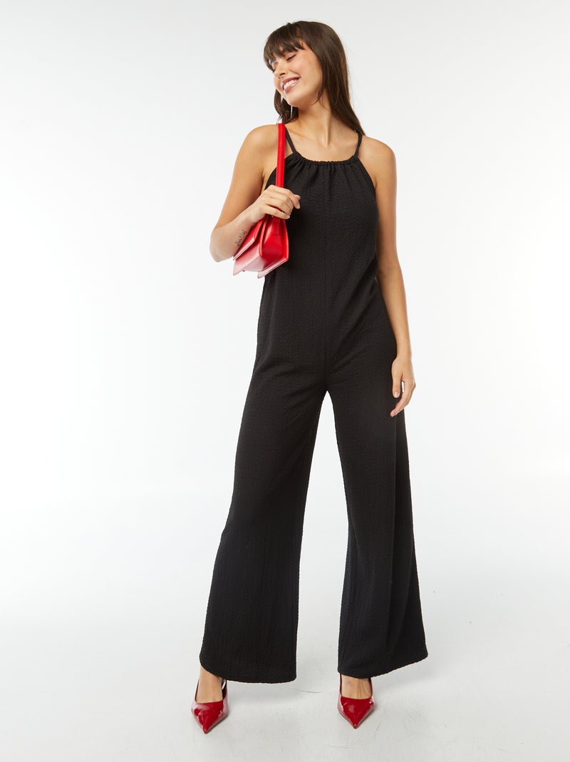 Tuta con pantaloni in tessuto goffrato nero - Kiabi