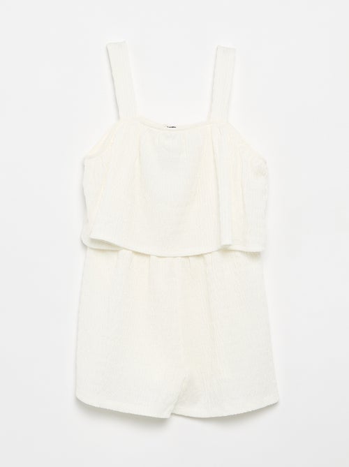 Tuta corta a tinta unita con spalline in maglia a nido d'ape - Kiabi