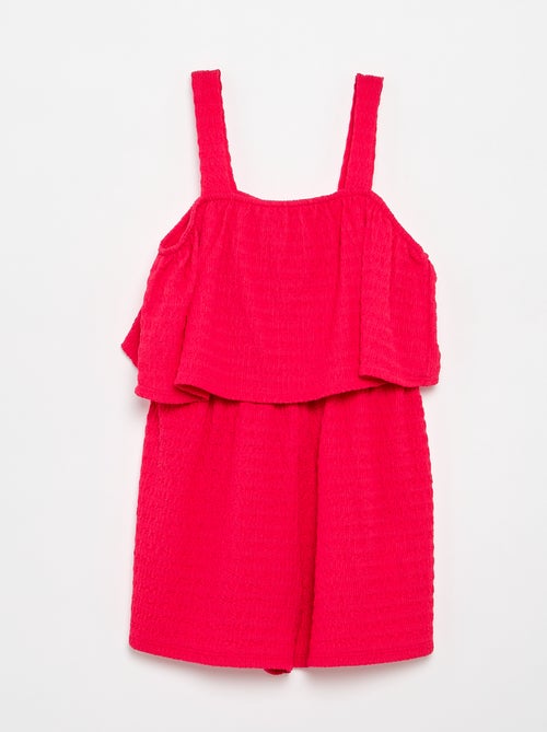 Tuta corta a tinta unita con spalline in maglia a nido d'ape - Kiabi