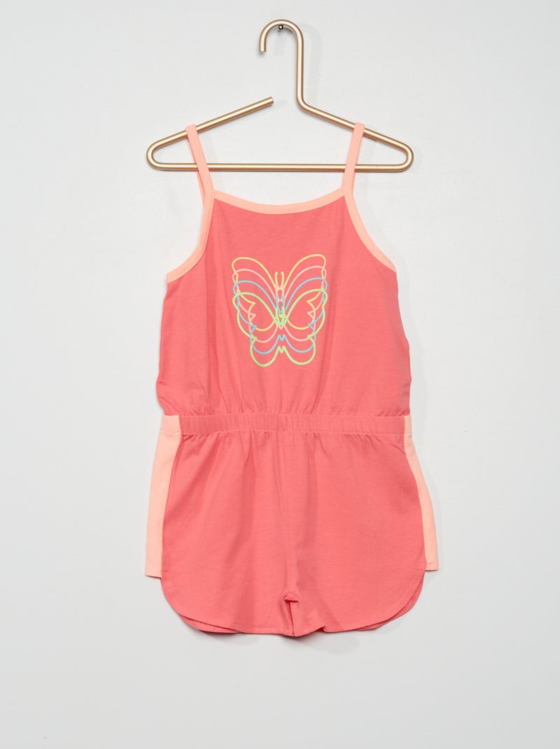 Tuta corta con bretelle in jersey fucsia - Kiabi