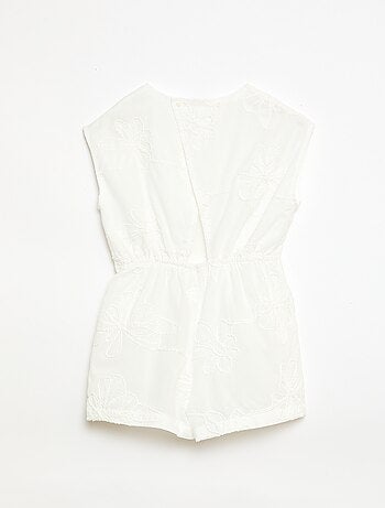 Tuta corta con grandi fiori ricamati