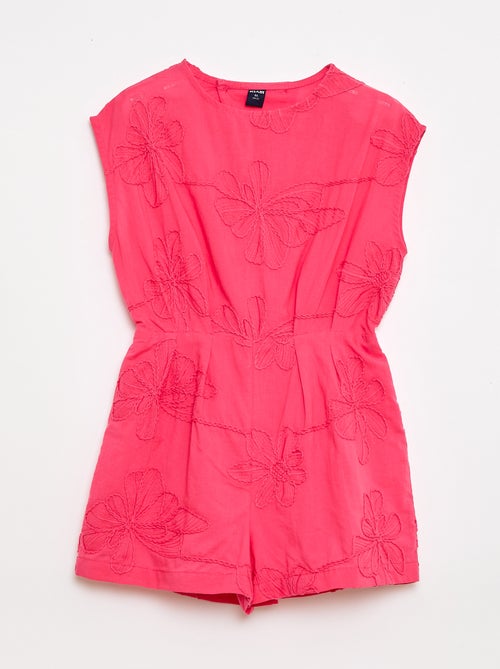 Tuta corta con grandi fiori ricamati - Kiabi