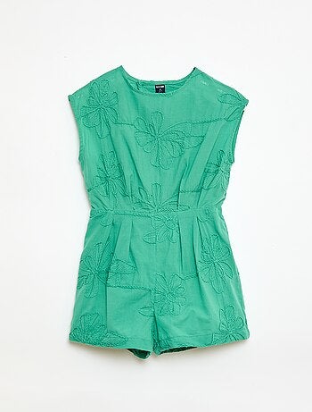 Tuta corta con grandi fiori ricamati