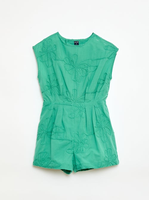 Tuta corta con grandi fiori ricamati - Kiabi