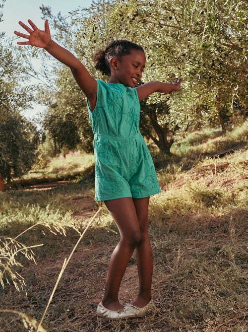 Tuta corta con grandi fiori ricamati - Kiabi