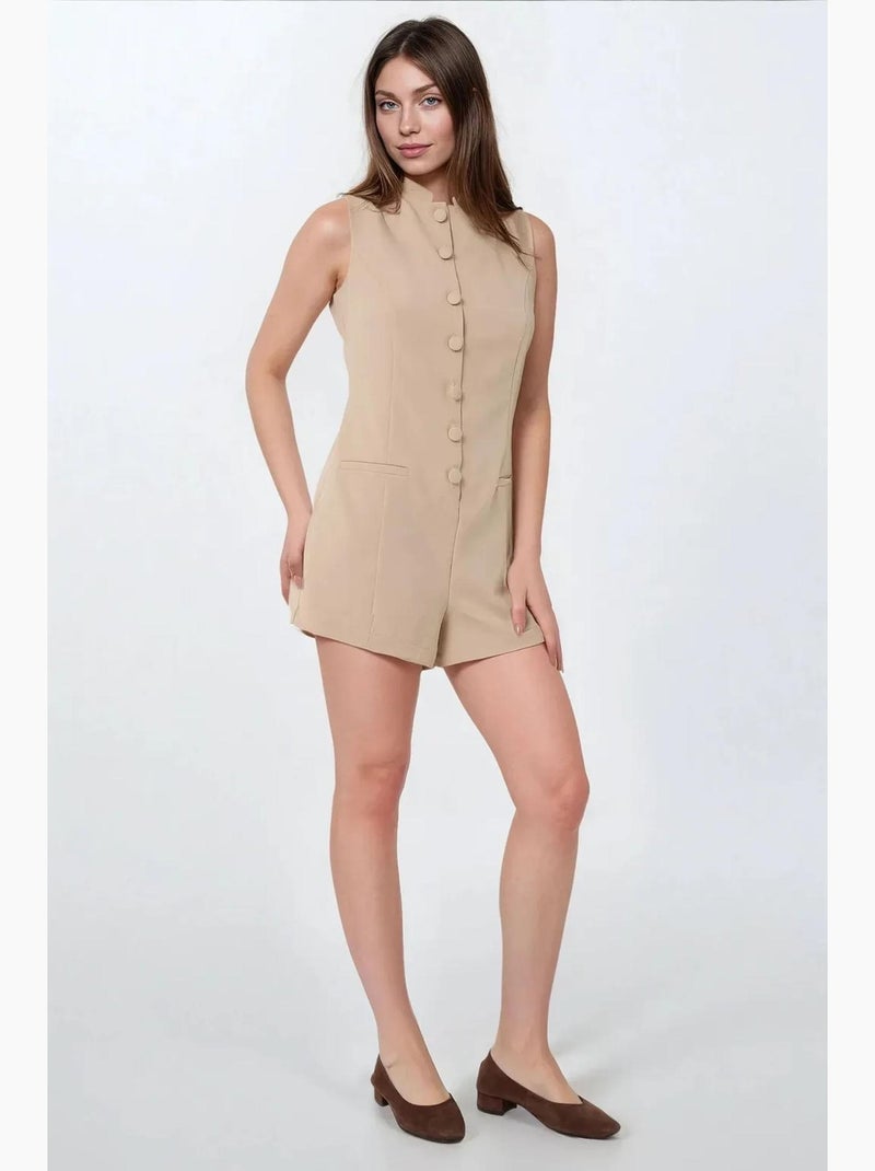 Tuta corta con scollo rotondo e bottoni hiccup Beige argilla - Kiabi