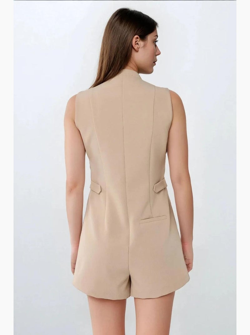 Tuta corta con scollo rotondo e bottoni hiccup Beige argilla - Kiabi
