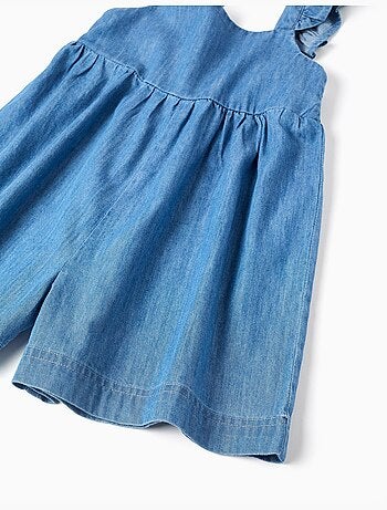Tuta corta in denim a gamba larga con spalline arricciate