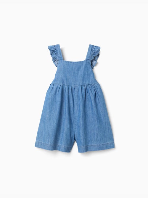 Tuta corta in denim a gamba larga con spalline arricciate - Kiabi
