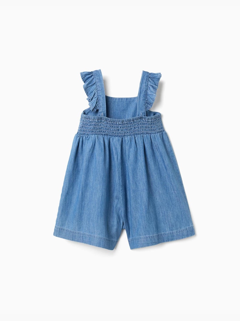 Tuta corta in denim a gamba larga con spalline arricciate Blu chiaro - Kiabi