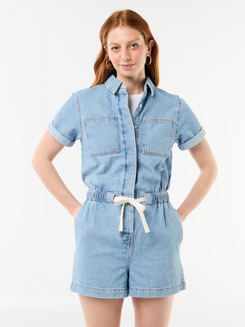 Tuta corta in denim Blu - Kiabi