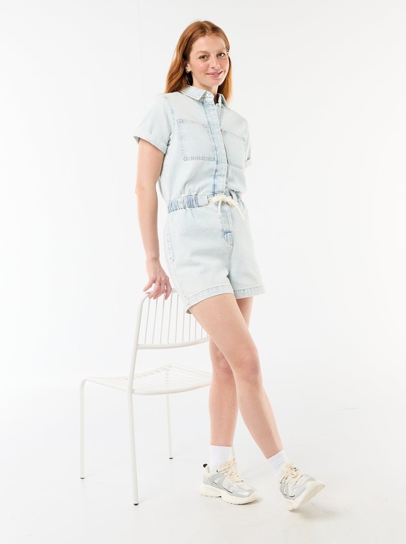 Tuta corta in denim Blu - Kiabi