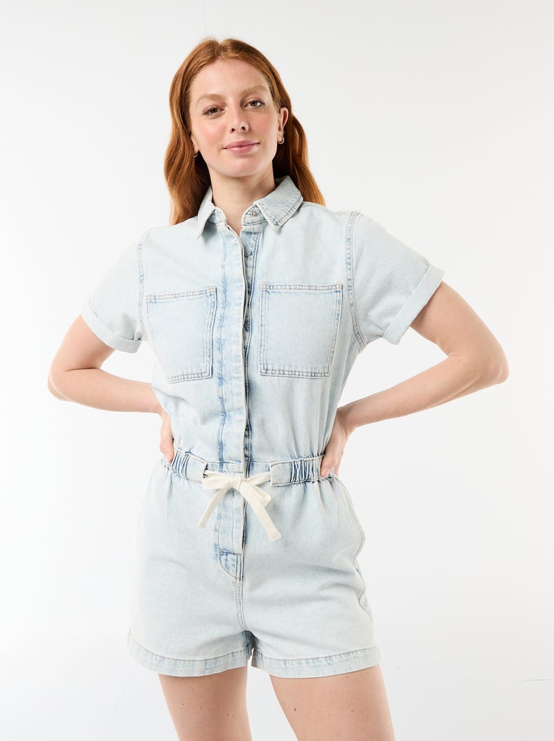 Tuta corta in denim Blu - Kiabi