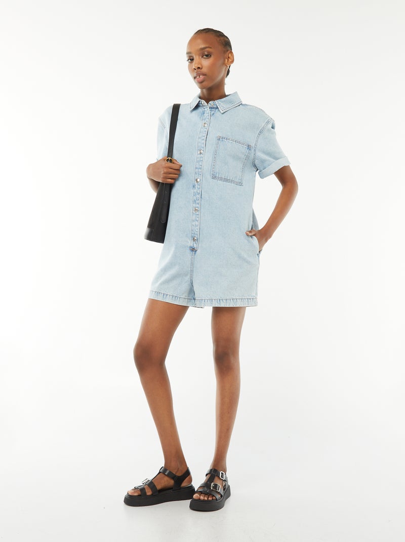 Tuta corta in denim con bottoni a pressione BLU - Kiabi