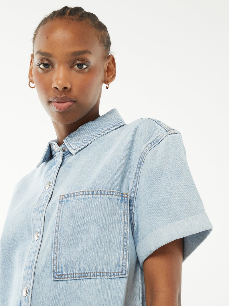 Tuta corta in denim con bottoni a pressione BLU - Kiabi