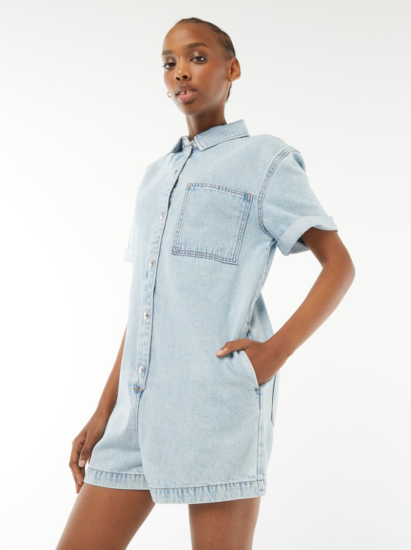 Tuta corta in denim con bottoni a pressione BLU - Kiabi