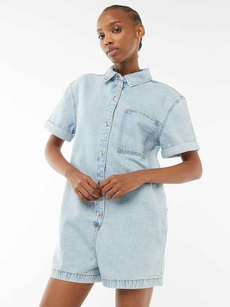 Tuta corta in denim con bottoni a pressione BLU - Kiabi