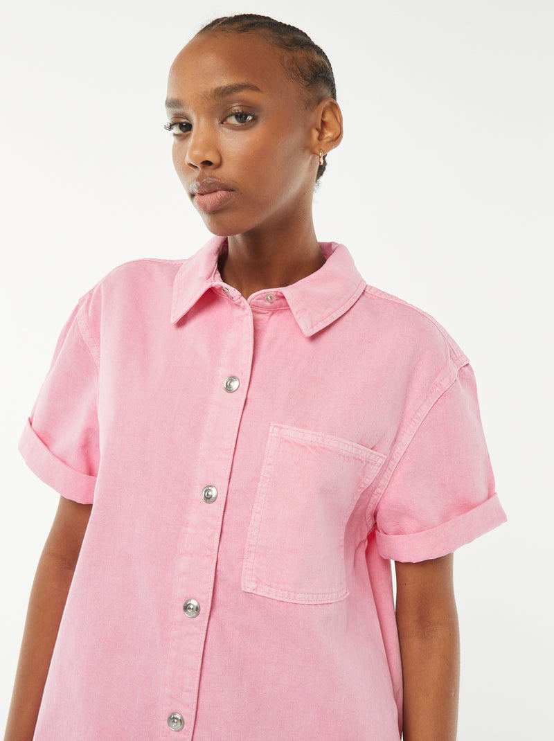 Tuta corta in denim con bottoni a pressione rosa - Kiabi