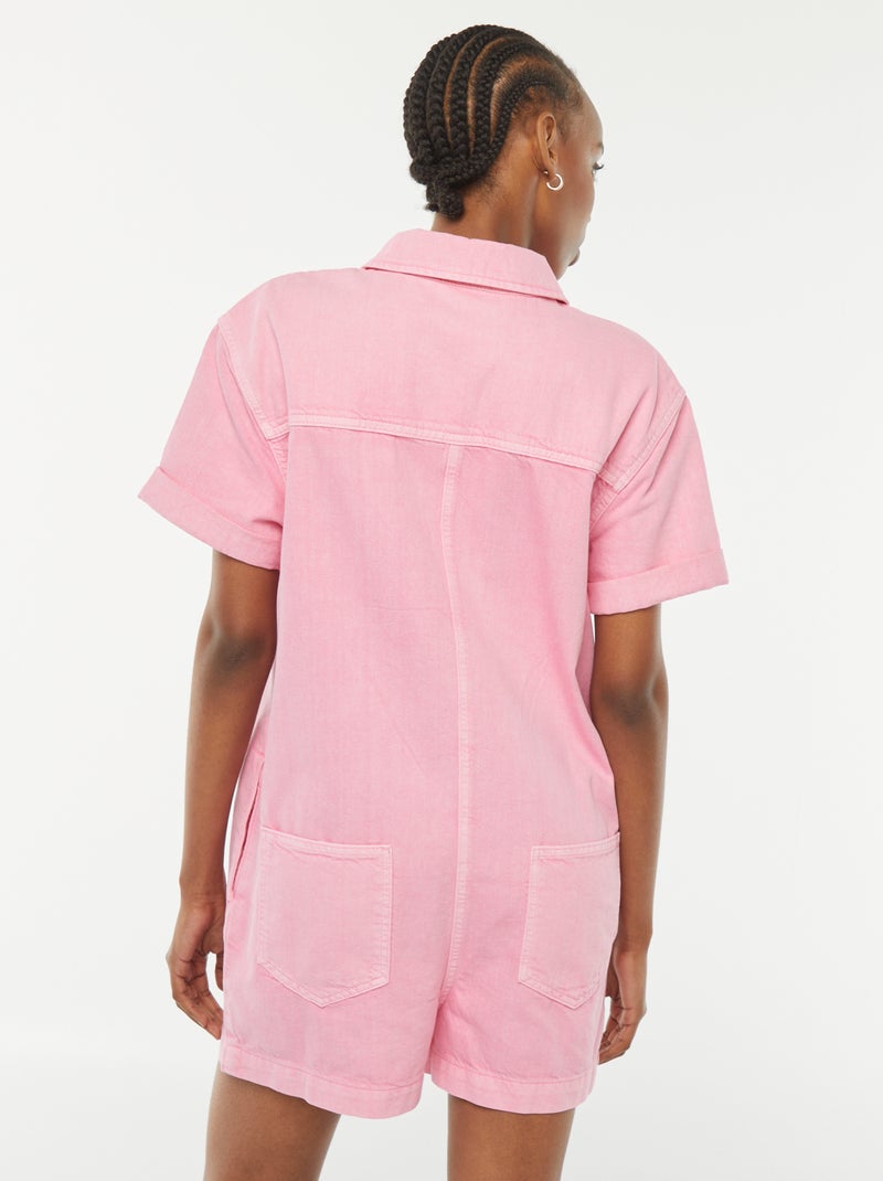 Tuta corta in denim con bottoni a pressione rosa - Kiabi
