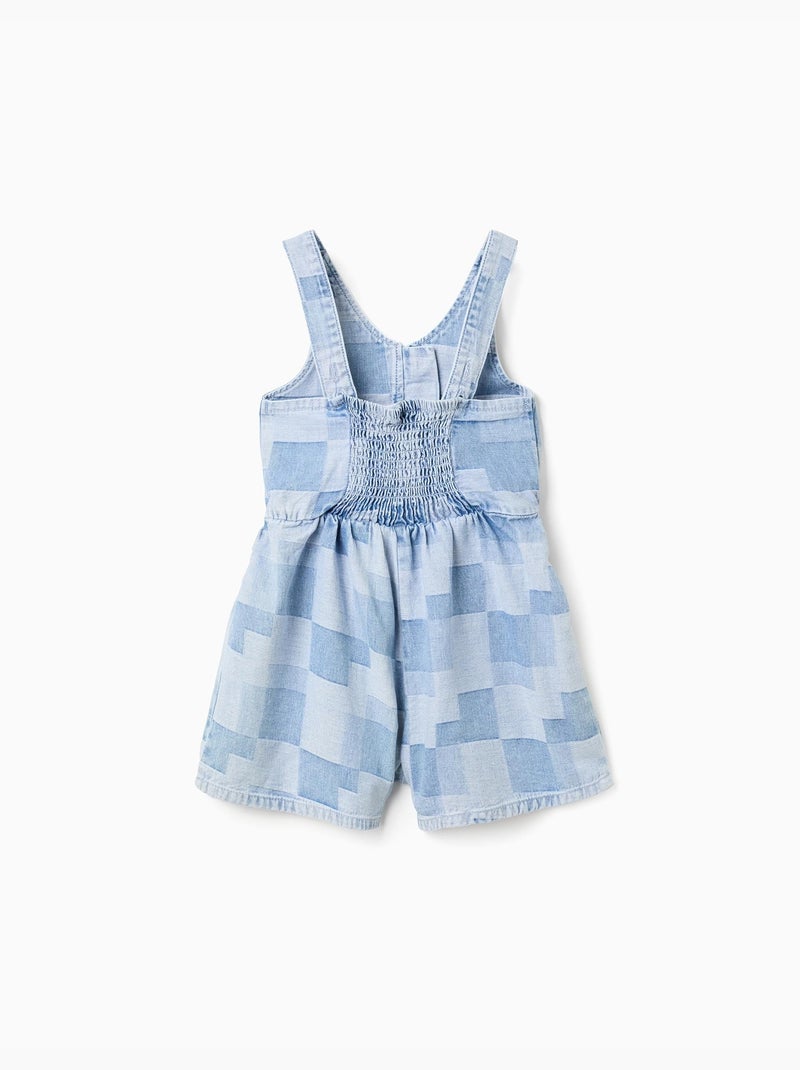 Tuta corta in denim con motivo a quadri e volant Blu chiaro - Kiabi