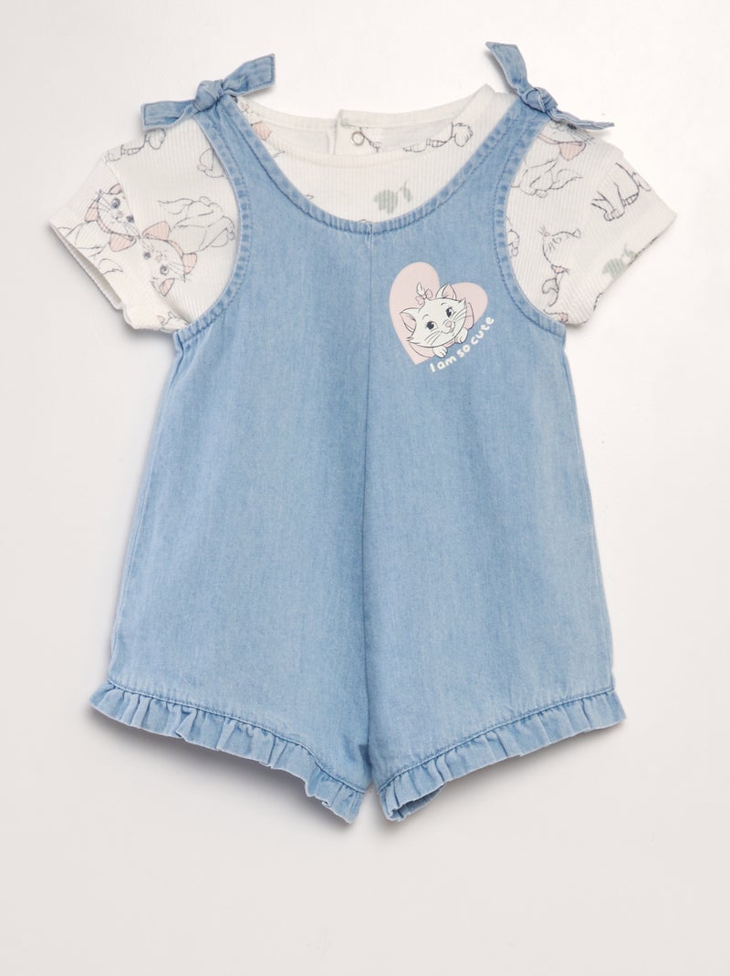 Tuta corta in denim con t-shirt stampata 'Minou' degli 'Aristogatti' 2 pezzi BLU - Kiabi