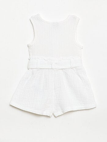 Tuta corta in doppia garza di cotone + cintura da annodare