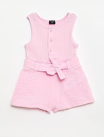 Tuta corta in doppia garza di cotone + cintura da annodare