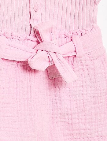 Tuta corta in doppia garza di cotone + cintura da annodare