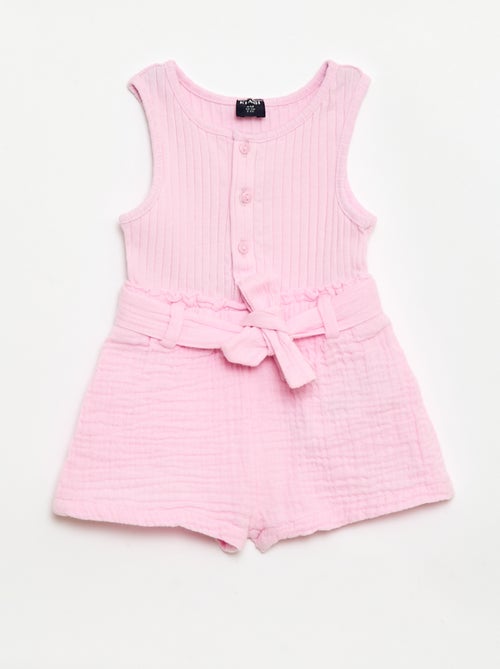 Tuta corta in doppia garza di cotone + cintura da annodare - Kiabi