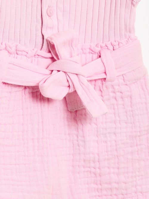 Tuta corta in doppia garza di cotone + cintura da annodare - Kiabi