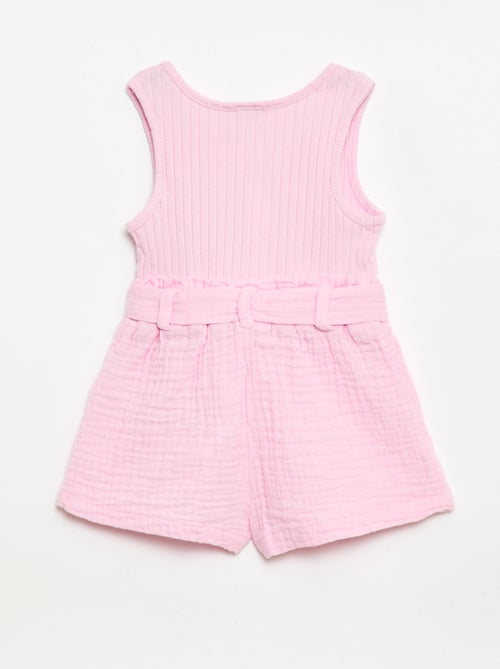 Tuta corta in doppia garza di cotone + cintura da annodare - Kiabi