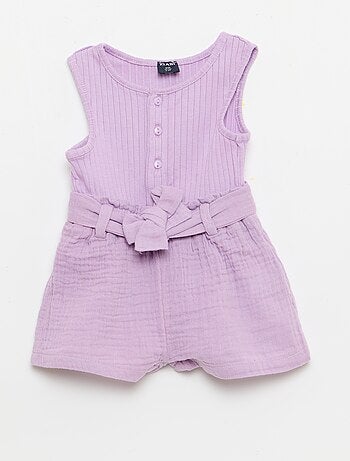 Tuta corta in doppia garza di cotone + cintura da annodare