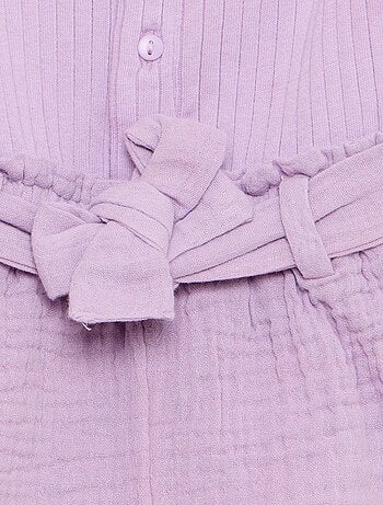 Tuta corta in doppia garza di cotone + cintura da annodare