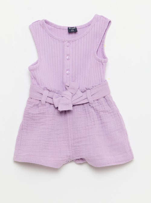 Tuta corta in doppia garza di cotone + cintura da annodare - Kiabi