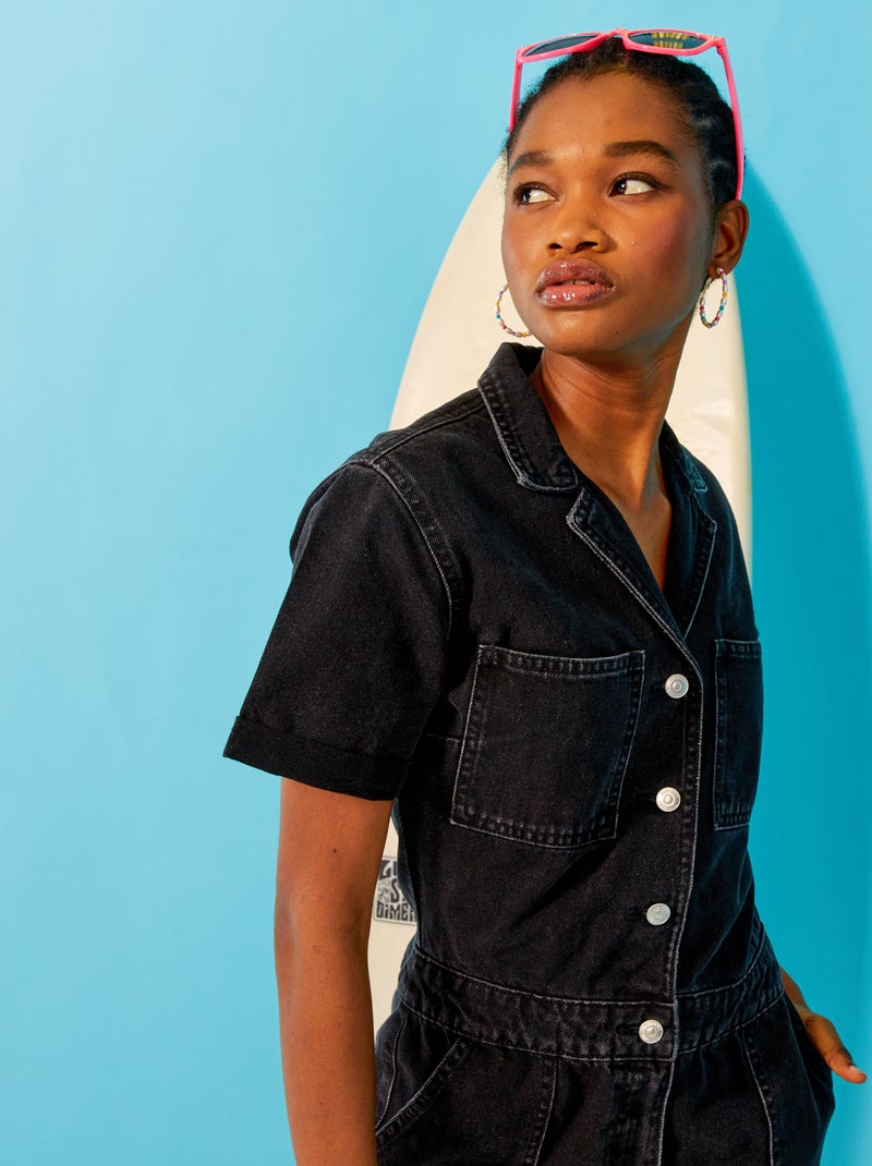 Tuta corta in jeans NERO - Kiabi