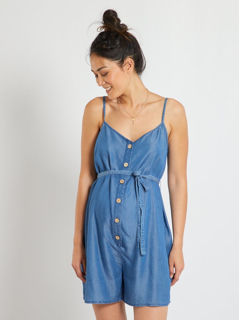 Tuta corta in jeans premaman BLU - Kiabi