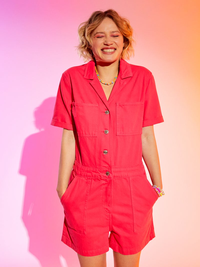 Tuta corta in jeans ROSA - Kiabi