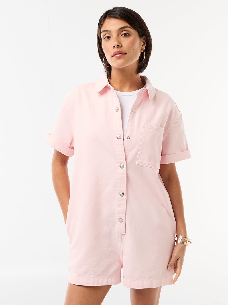 Tuta corta in jeans Rosa - Kiabi