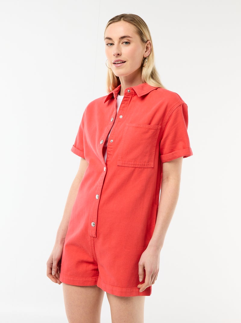 Tuta corta in jeans Rosso - Kiabi