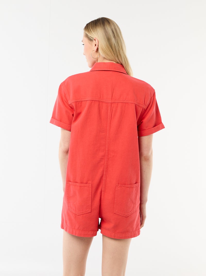 Tuta corta in jeans Rosso - Kiabi