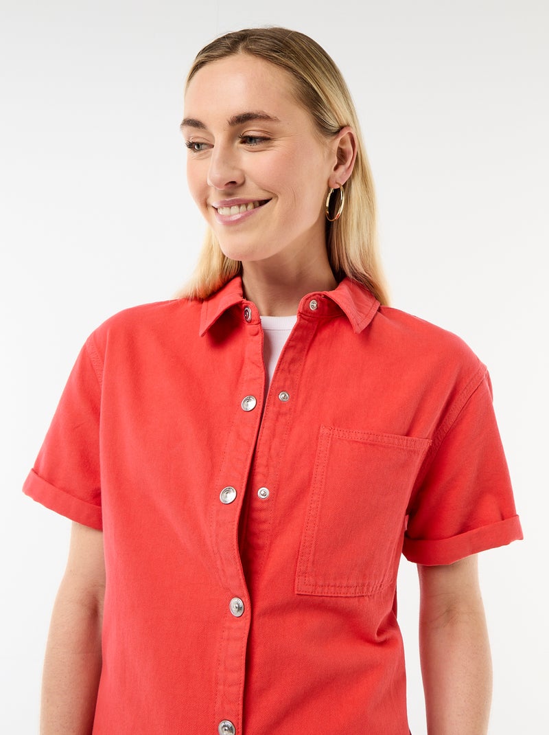 Tuta corta in jeans Rosso - Kiabi