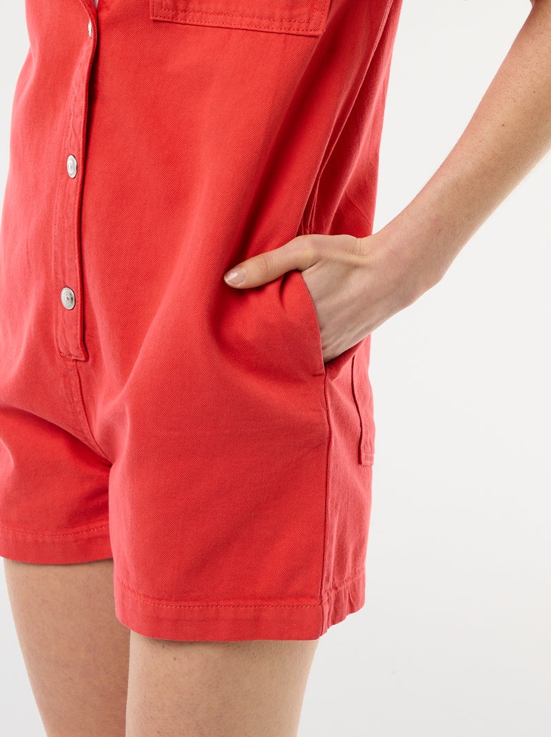 Tuta corta in jeans Rosso - Kiabi