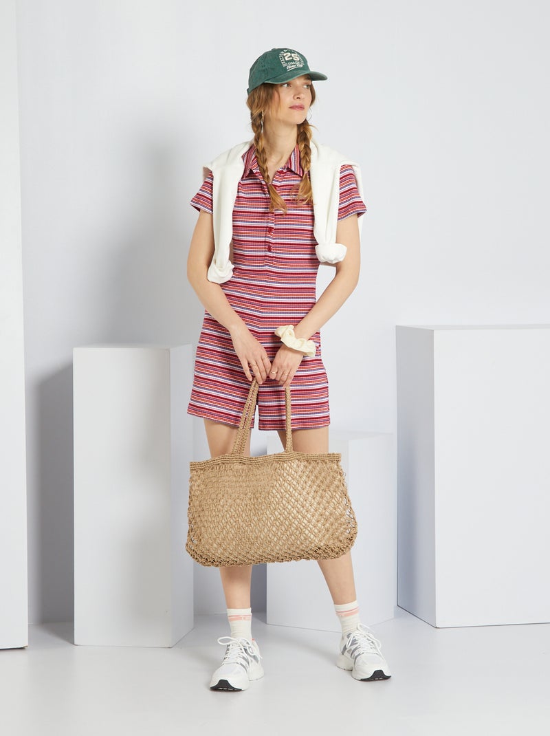Tuta corta in maglia con collo a polo ROSSO - Kiabi