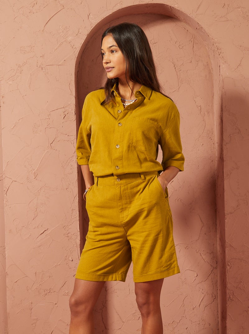 Tuta corta in misto lino - Unisex GIALLO - Kiabi